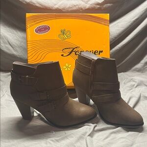 Forever 21 Women's Tan Ankle Booties with Buckle Detail